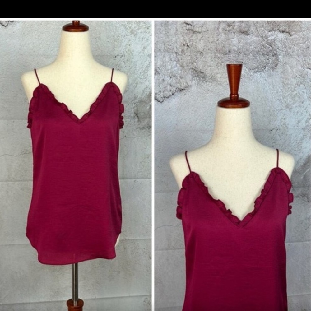 NWT EXPRESS berry cami top size S ruffled satin v-neck tank